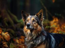 ai generado pastor perro en un borroso otoño antecedentes generativo ai foto