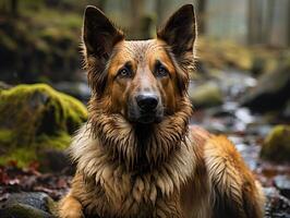 AI generated shepherd dog on a blurred autumn background Generative AI photo
