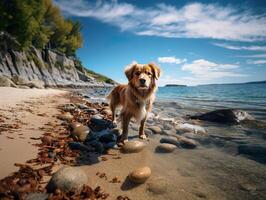 AI generated golden retriever on the beach dog Generative AI photo