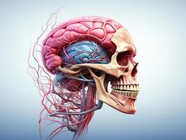 AI generated human skull with brains and circulatory system Generative AI photo