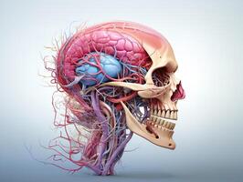 AI generated human skull with brains and circulatory system Generative AI photo