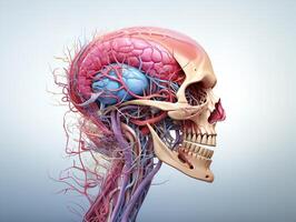 AI generated human skull with brains and circulatory system Generative AI photo