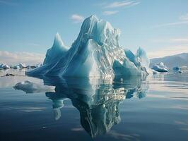 ai generado iceberg en el antecedentes de el puesta de sol agua superficie reflexión generativo ai foto