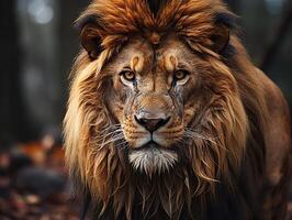 AI generated lion in the forest on a blurred background Generative AI photo