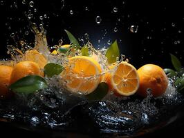 AI generated oranges in water splash Generative AI photo