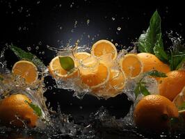 AI generated oranges in water splash Generative AI photo