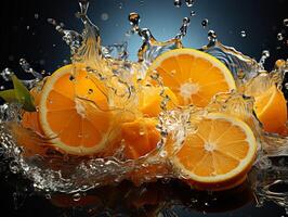 AI generated oranges in water splash Generative AI photo