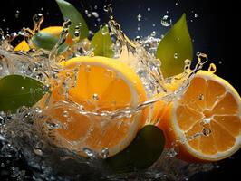 AI generated oranges in water splash Generative AI photo