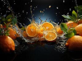 AI generated oranges in water splash Generative AI photo