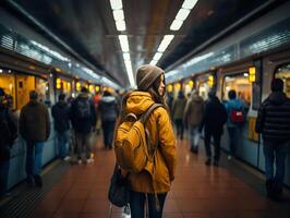 AI generated flow of people in the subway Generative AI photo