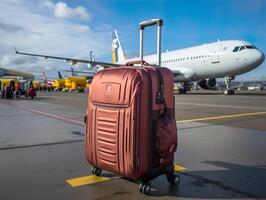 ai generado maleta a el aeropuerto avión terminal generativo ai foto