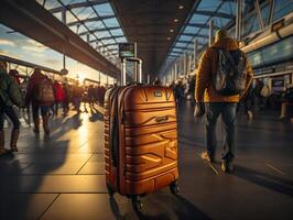 AI generated suitcase at the airport plane terminal Generative AI photo