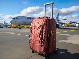 AI generated suitcase at the airport plane terminal Generative AI photo