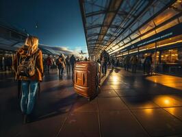 AI generated suitcase at the airport plane terminal Generative AI photo