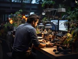 AI generated man working in the office Generative AI photo