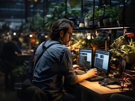 AI generated man working in the office Generative AI photo
