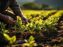 AI generated picking green tea leaves Generative AI photo