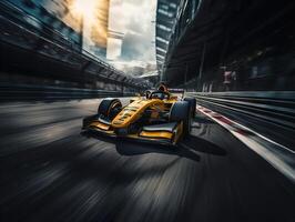 AI generated racing car on track Motion Blur Generative AI photo