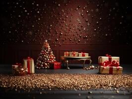 AI generated Christmas background with New Year's toys and gifts Generative AI photo