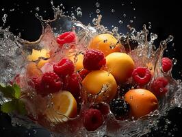 AI generated refreshing splash of fruit and citrus Generative AI photo