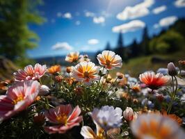 ai generado primavera flores en borroso antecedentes generativo ai foto