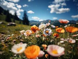 ai generado primavera flores en borroso antecedentes generativo ai foto