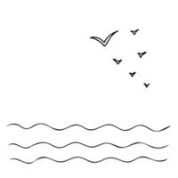 A flock of birds on sea horizon. hand drawn simple illustration, sketch isolated. Ideal for concepts of freedom and journey. vector