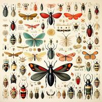 AI generated orphism texture of various insects pattern Generative AI photo