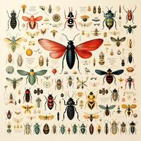 AI generated orphism texture of various insects pattern Generative AI photo