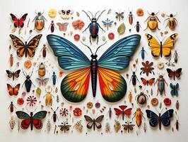 AI generated orphism texture of various insects pattern Generative AI photo