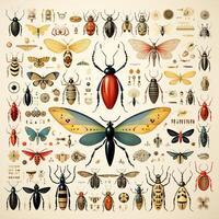 AI generated orphism texture of various insects pattern Generative AI photo