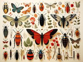 AI generated orphism texture of various insects pattern Generative AI photo