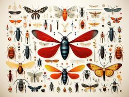 AI generated orphism texture of various insects pattern Generative AI photo