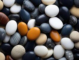 AI generated colorful round smooth pebbles stone pattern texture Generative AI photo