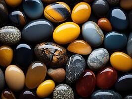 AI generated colorful round smooth pebbles stone pattern texture Generative AI photo
