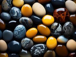 AI generated colorful round smooth pebbles stone pattern texture Generative AI photo