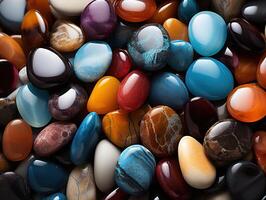 AI generated colorful round smooth pebbles stone pattern texture Generative AI photo