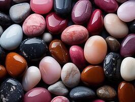 AI generated colorful round smooth pebbles stone pattern texture Generative AI photo