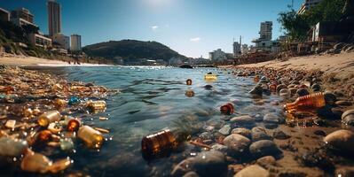 ai generado ambiental contaminación agua contaminación el plastico botellas paquetes generativo ai foto