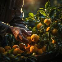 AI generated picking citrus close-up Generative AI photo