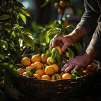 AI generated picking citrus close-up Generative AI photo