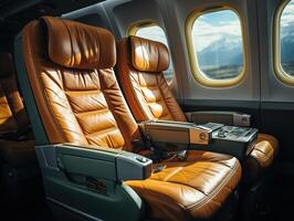 AI generated business class passenger seats in the cabin Generative AI photo