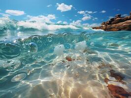 AI generated sea waves crashing on the shore Generative AI photo