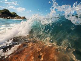 ai generado mar olas estrellarse en el apuntalar generativo ai foto