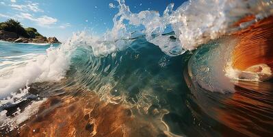 AI generated sea waves crashing on the shore Generative AI photo