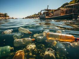 ai generado ambiental contaminación agua contaminación el plastico botellas paquetes generativo ai foto