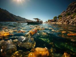 ai generado ambiental contaminación agua contaminación el plastico botellas paquetes generativo ai foto