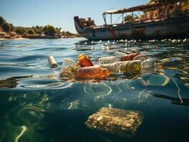 ai generado ambiental contaminación agua contaminación el plastico botellas paquetes generativo ai foto