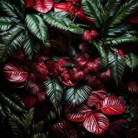 AI generated beautiful red jungle of lush palm leaves Generative AI photo