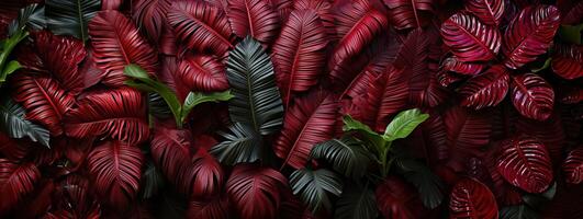 ai generado hermosa rojo selva de lozano palma hojas generativo ai foto